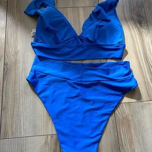 Aerie Longline Ruffle Triangle Bikini Top & Cheeky High Cut Bottom